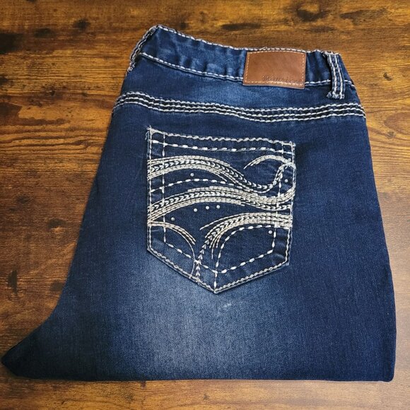 Maurices Jeans Sz 20 Skinny Mid Rise Dark Wash Thick Stitch Embellished Stretch - Picture 3 of 10
